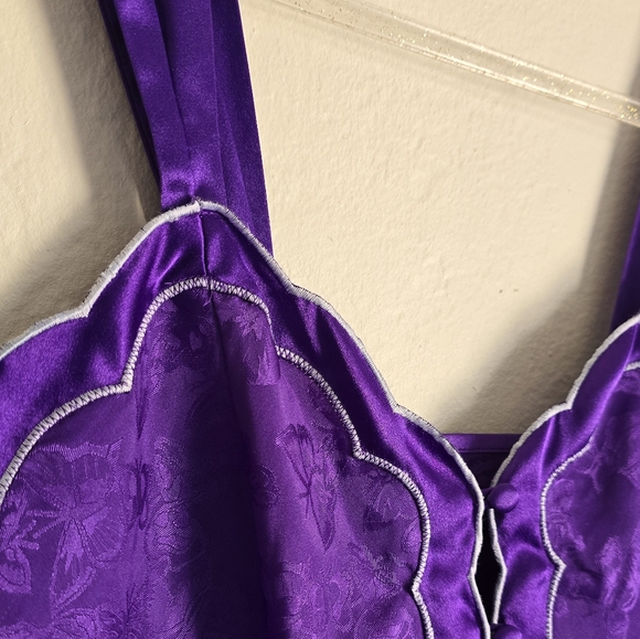 🦋Vintage Butterfly Shimmery Silky Dark Purple Lingerie Slip Dress🦋 - Picture 4 of 16
